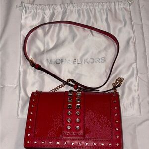 Michael Kors Red Studded Crossbody Bag with Gold Chain